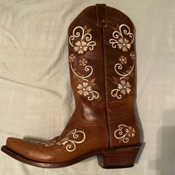 GYPSY ROSE Embroidered Floral Rhinestone Leather Cowboy Boots 199-10L Size 8 - Picture 1 of 5